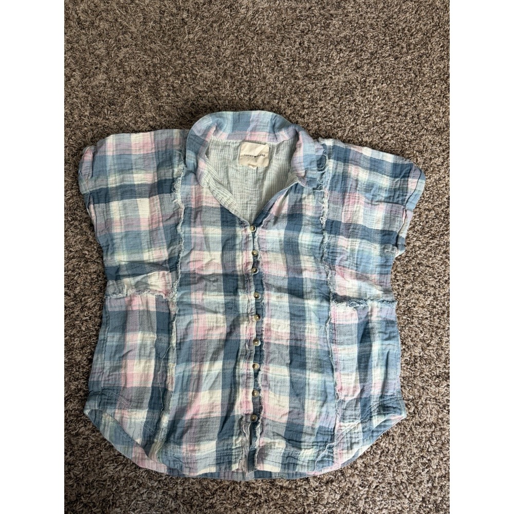 Lucky Brand Plaid Short Sleeve Cotton Button-Up Beach Shirt Large